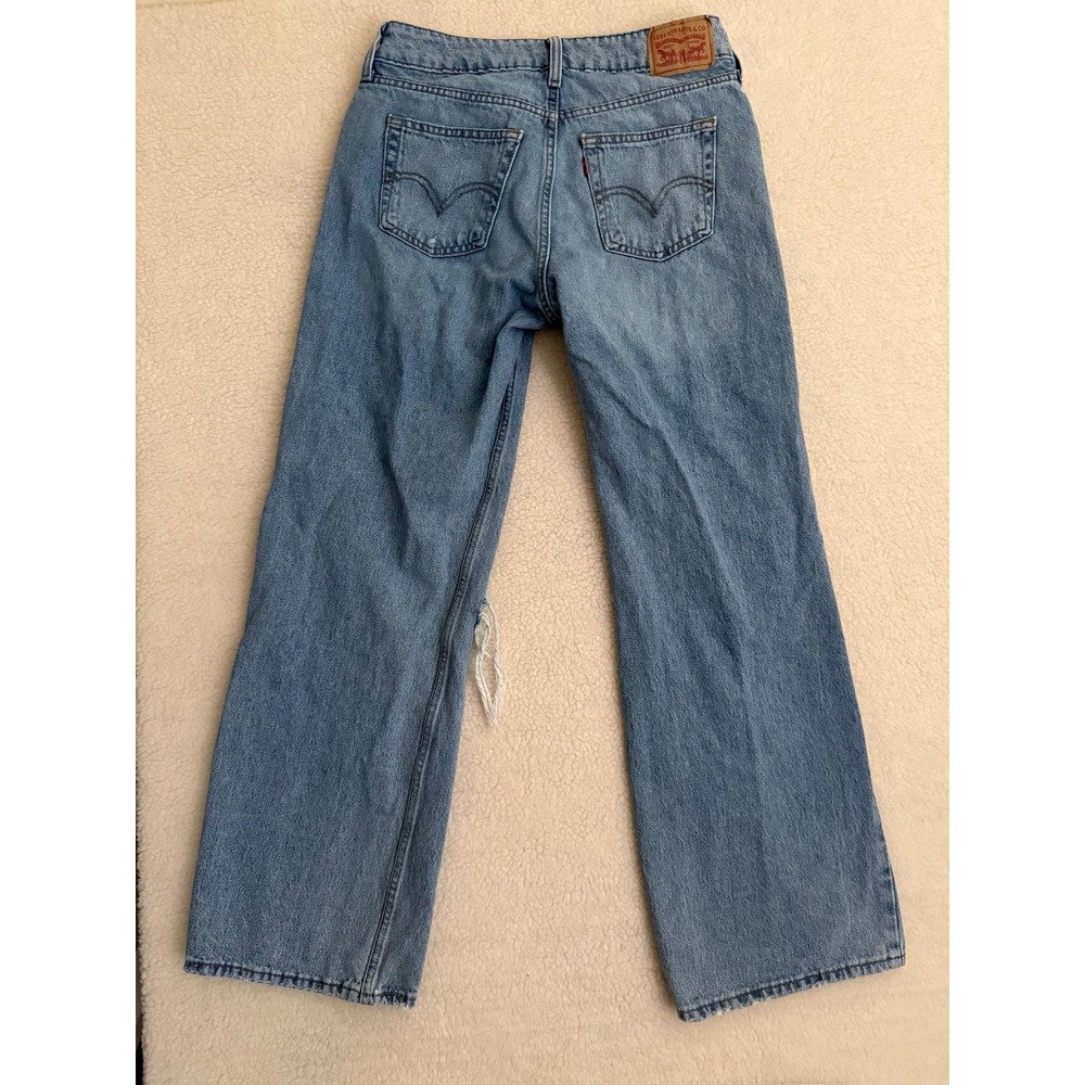 Levis Superlow Straight Jeans Womens 28 Blue Light Wash Low Rise Distressed - Picture 2 of 13